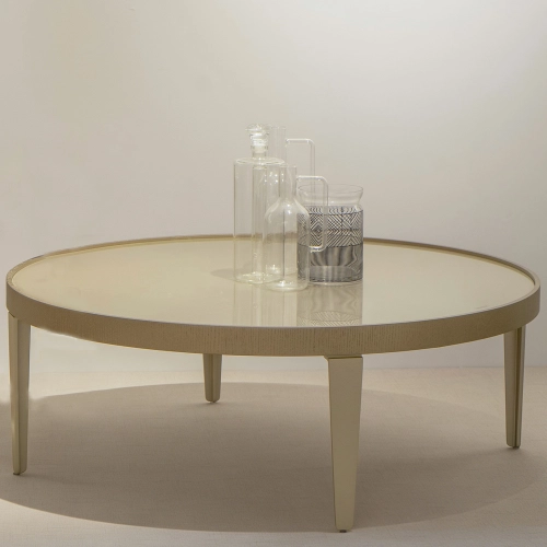 Rowan Coffee Table in Champagne Glass, Wood Veneer & Champagne Metal